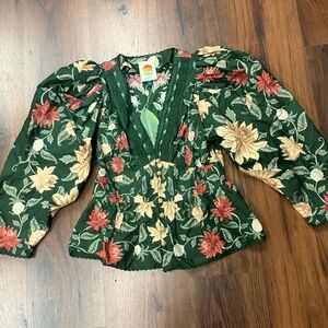 Farm Rio Pineapple Garden Green Blouse sz S